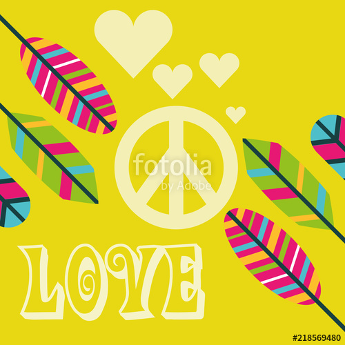 500x500 Love Peace Sign Feathers Ornament Free Spirit Vector Illustration