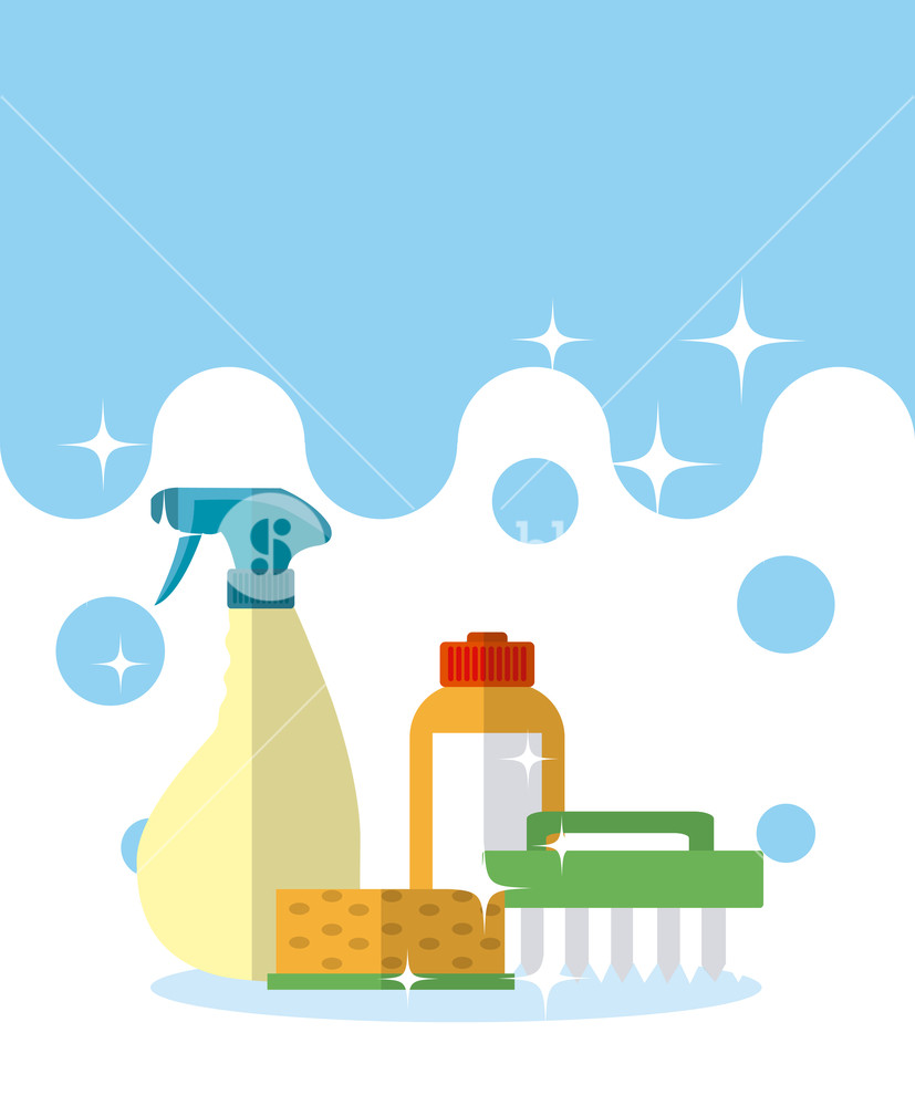 827x1000 Detergent And Cleaning Brush With Sponge Vector Illustration
