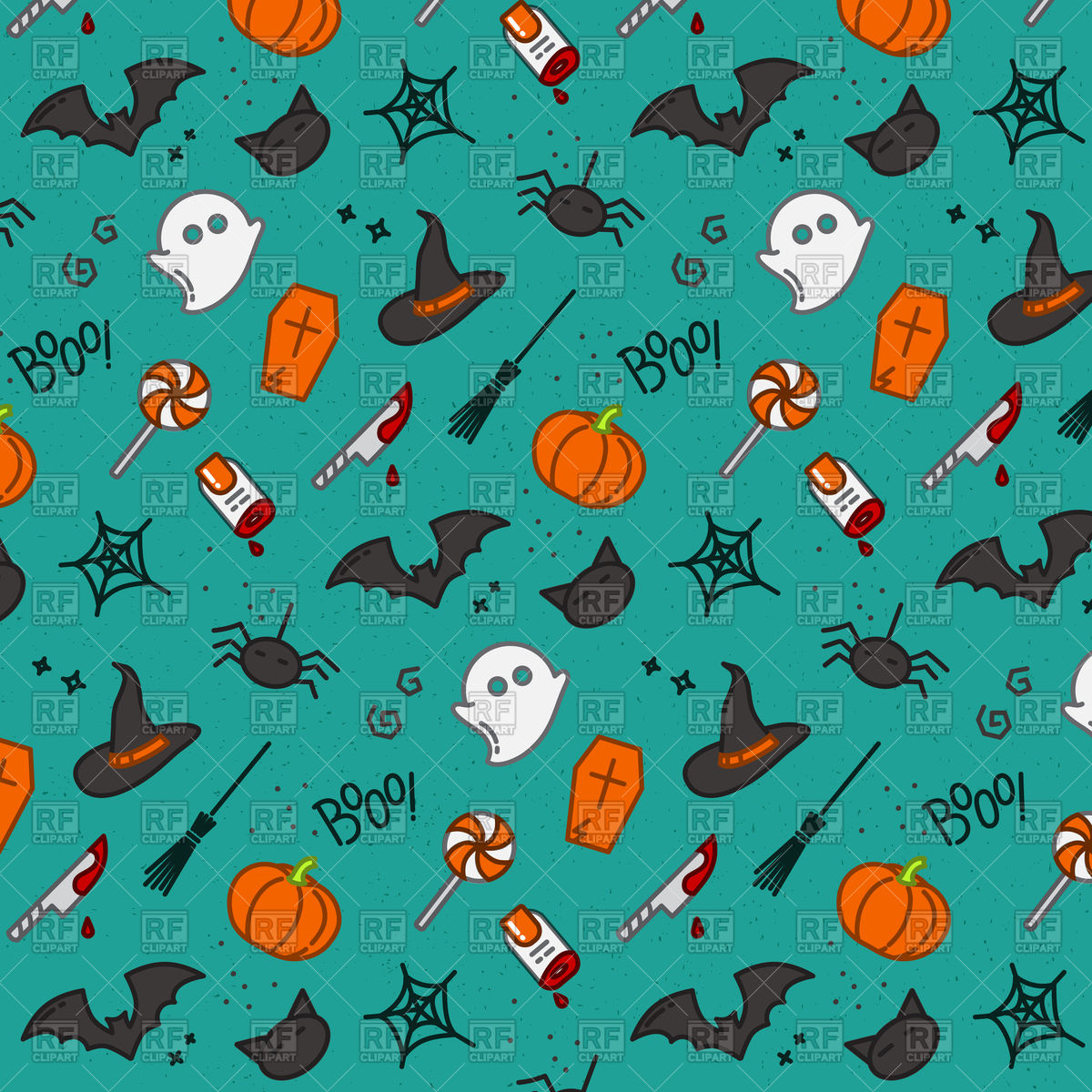 1200x1200 Halloween Color Icons In Flat Style On Turquoise Background Vector