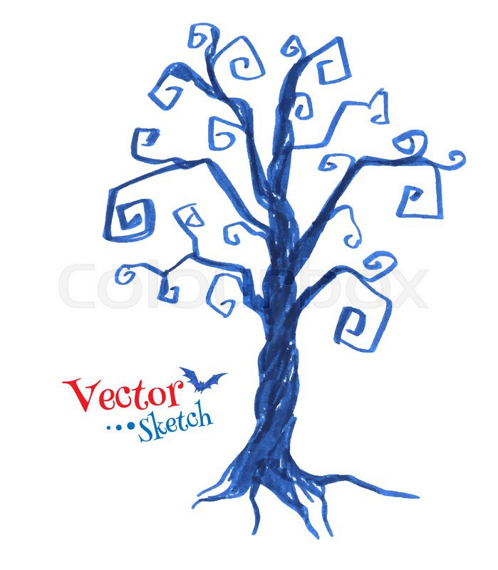 699x800 Felt Pen Drawing Of Spooky Tree Stock Vector Colourbox