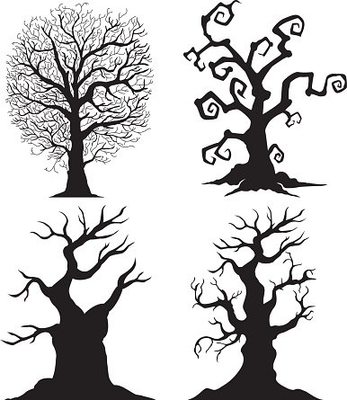 386x445 Scary Tree Silhouettes On The White Background Stock Vectors