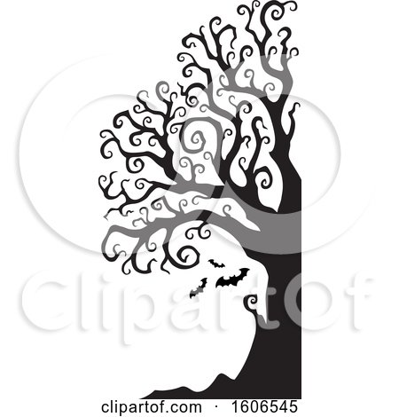 450x470 Clipart Of A Silhouetted Bare Twisting Spooky Tree With Halloween