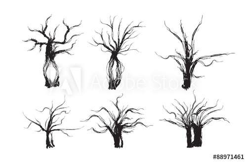 500x329 Spooky Tree Set Halloween Tree Vector Illustration