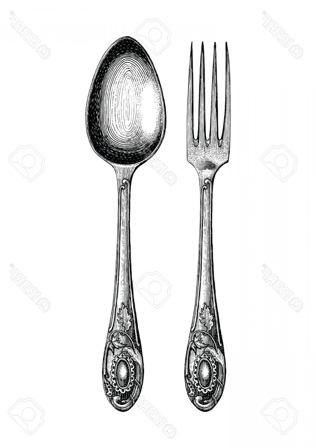 1102x1560 Photostock Vector Vintage Spoon And Fork Hand Drawing Spoon
