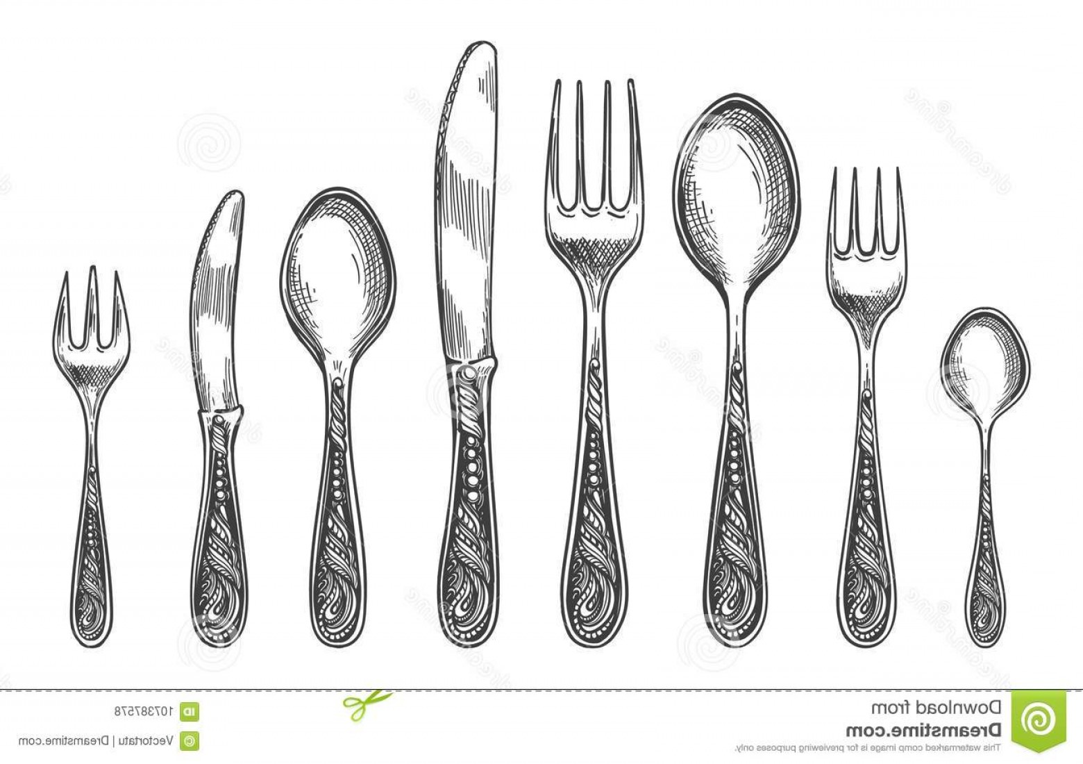 1560x1100 Sketch Spoon Fork Knife Vintage Silverware Antique Dinnerware