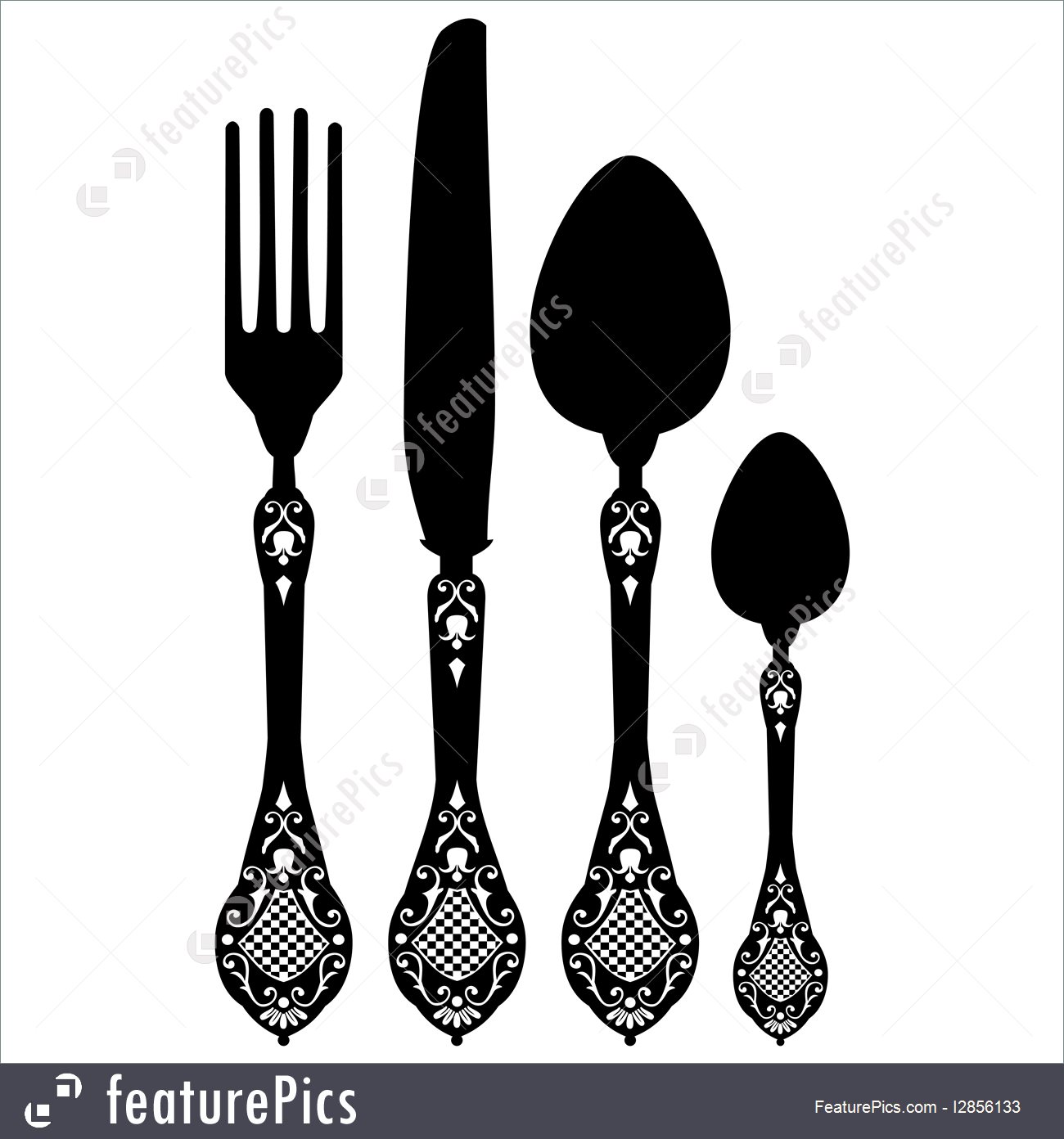 1300x1392 Kitchen Retro Vector Silhouette Of Knife, Fork, Spoon And Spork
