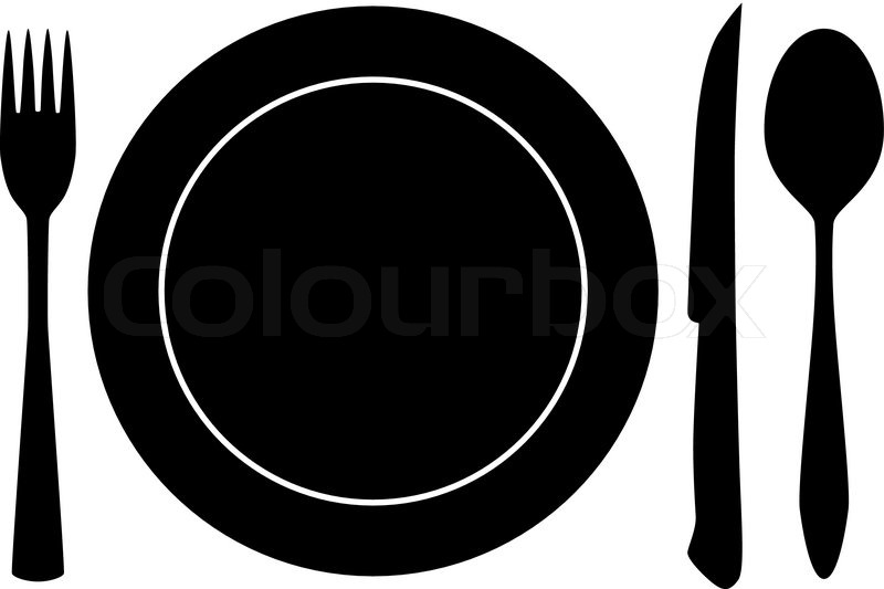 800x533 Plateful, Fork And Spoon Silhouette Stock Vector Colourbox
