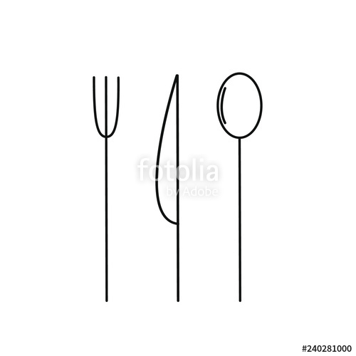 500x500 Cutlery Set Knife Spoon And Fork Slim Black Outline Silhouette