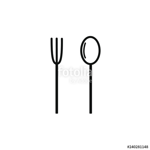 500x500 Cutlery Set Spoon And Fork Slim Black Outline Silhouette Vector
