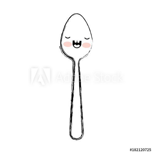 500x500 Kawaii Spoon Cute In Monochrome Blurred Silhouette Vector
