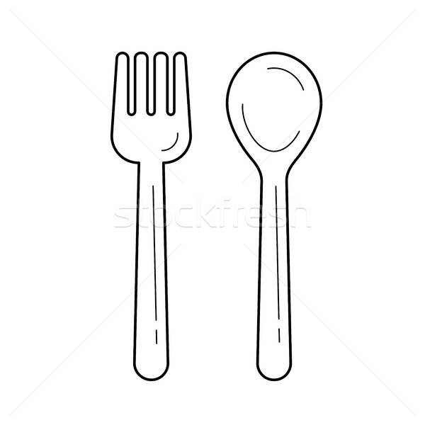 600x600 Fork And Spoon Vector Line Icon Vector Illustration Andrei