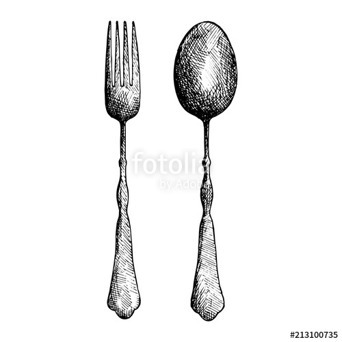500x500 Cutlery Fork And Spoon Vector Isolated Drawing Stock Image