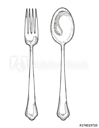 385x500 Fork And Spoon Vector Sketch Cutlery Hand Drawing Isolated