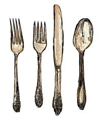 Sepia Tone Set Of Antique Silverware, Fork, Knife, Spoon Vector 199x235 Sepia Tone Set Of Antique Silverware, Fork, Knife, Spoon Vector