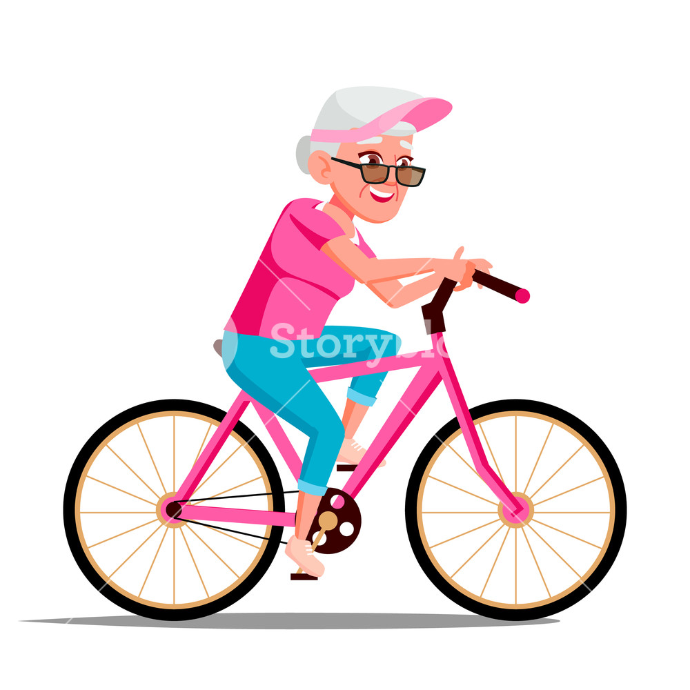 1000x1000 Old Woman Riding On Bicycle Vector Healthy Lifestyle Bikes