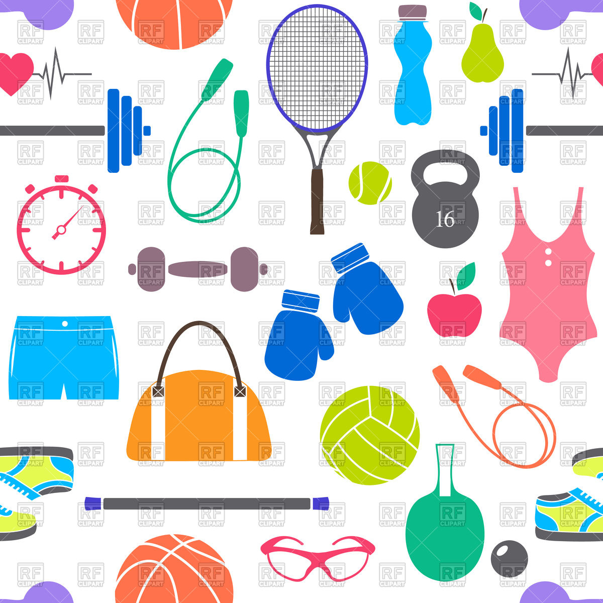 1200x1200 Seamless Pattern With Fitness And Sport Equipment Vector Image