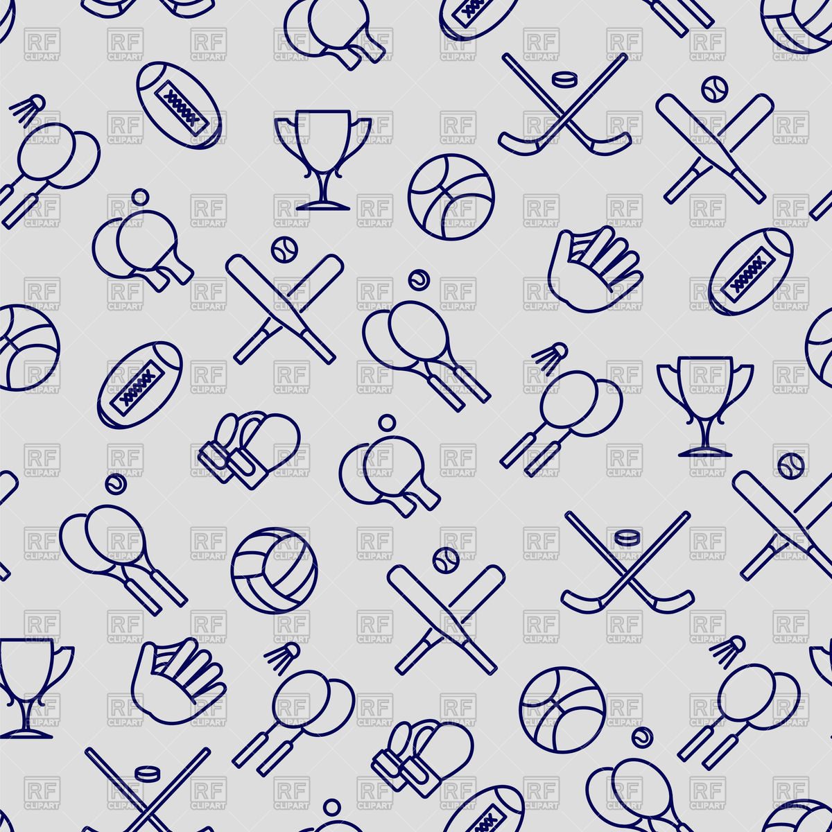 1200x1200 Seamless Pattern With Outline Sport Accessories Icons Vector Image