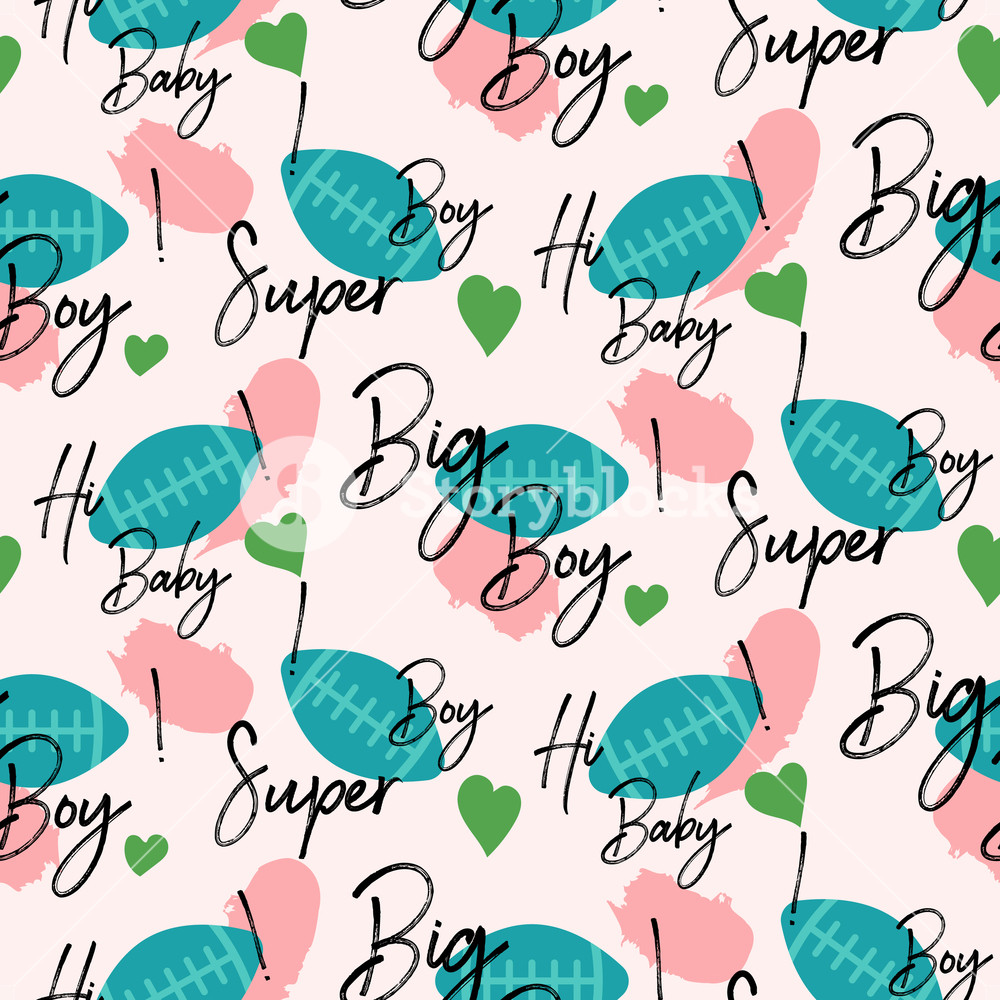 1000x1000 Boys Rugby Sport Seamless Vector Pattern Ball And Words Blue