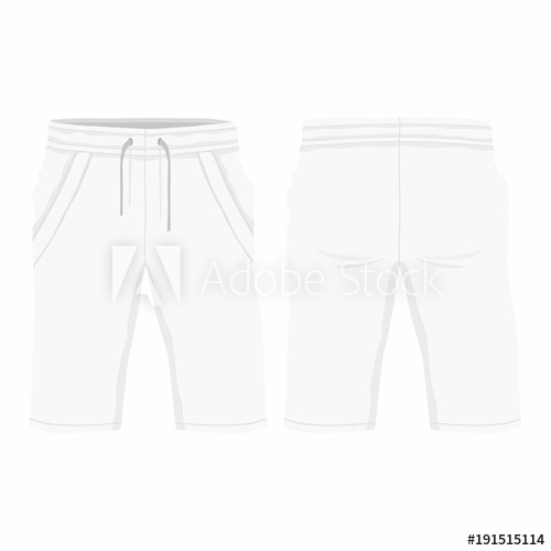 500x500 Men's White Sport Shorts Front And Back Views On White Background