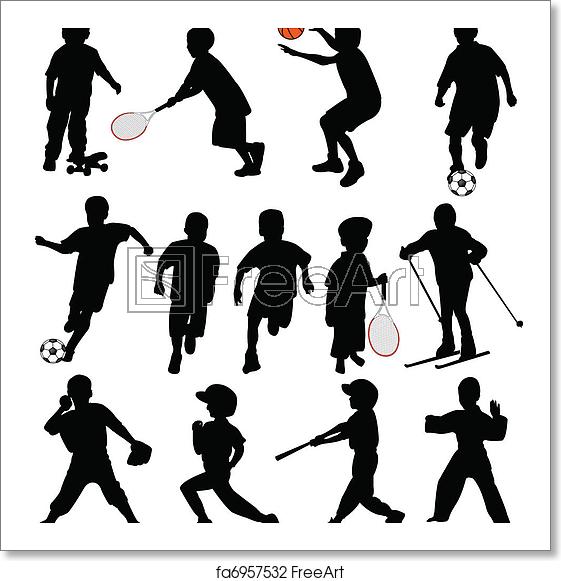 561x581 Free Art Print Of Sport Kids Silhouettes Sport Kids Silhouettes