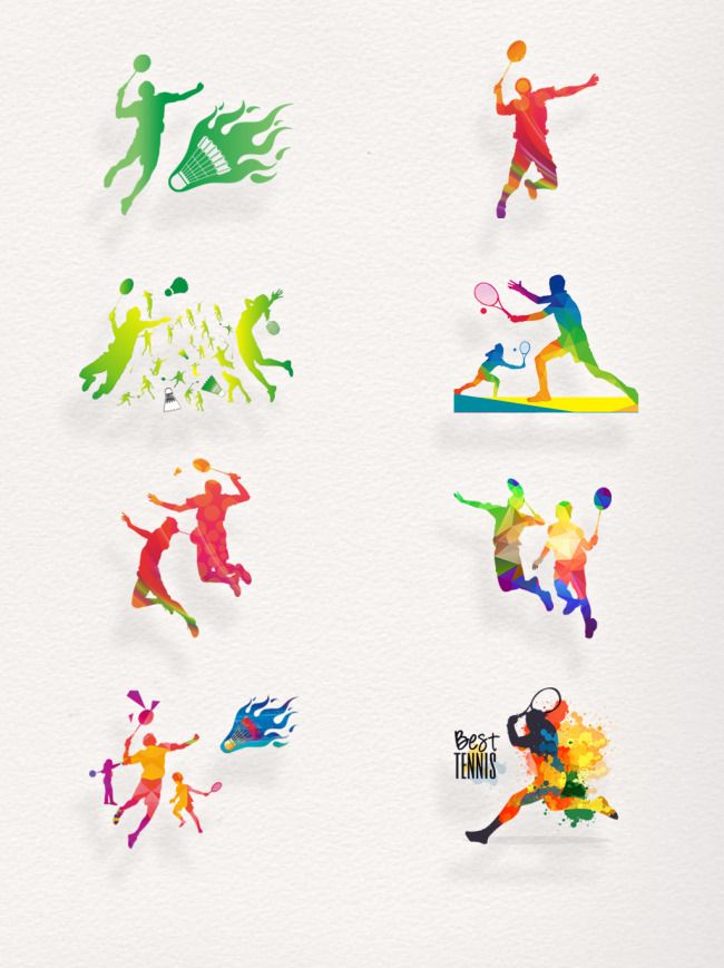 650x869 Colored Badminton Sport Silhouette Set Icons Badminton Sport