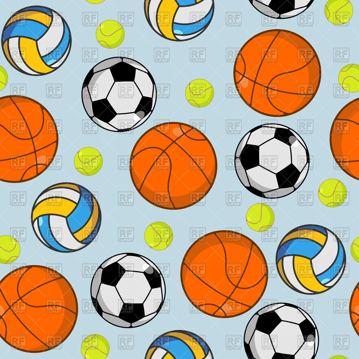 1200x1200 Sports Background With Basketball, Tennis And Football Ball Vector