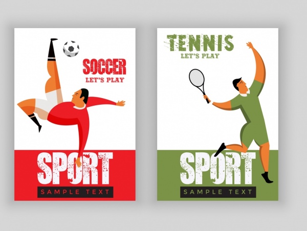 600x452 Sports Banner Sets Soccer Tennis Theme Player Icons Free Vector
