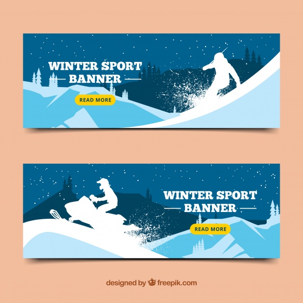 626x626 Winter Sport Banners With Silhouette Of Snowboarder And Scooter