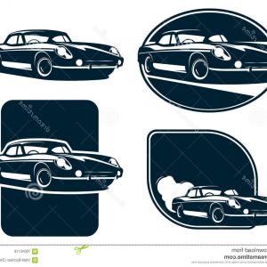 300x300 Stock Illustration Classic Car Silhouette Labels Vintage Retro Car