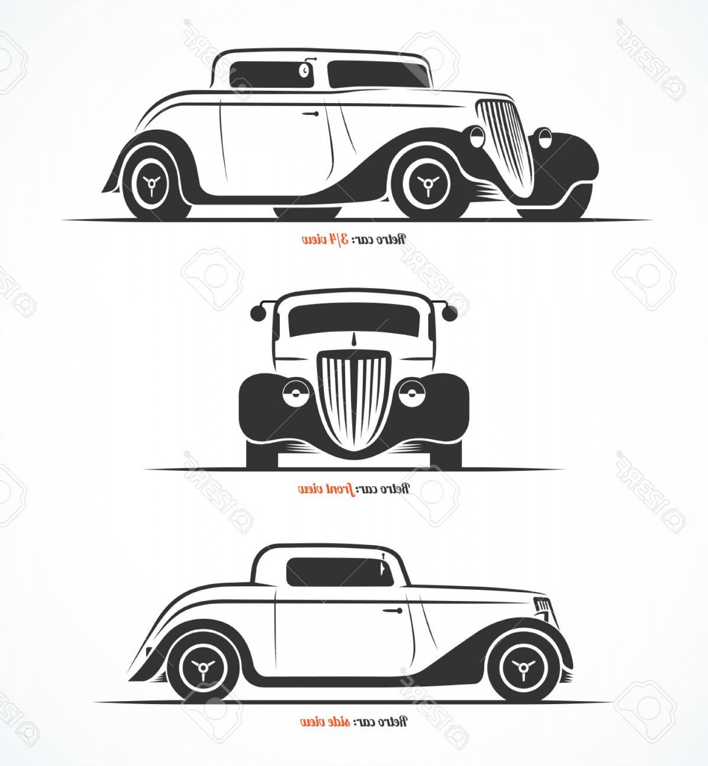 1442x1560 Photostock Vector Set Of Hot Rod Or Vintage Custom Sports Car
