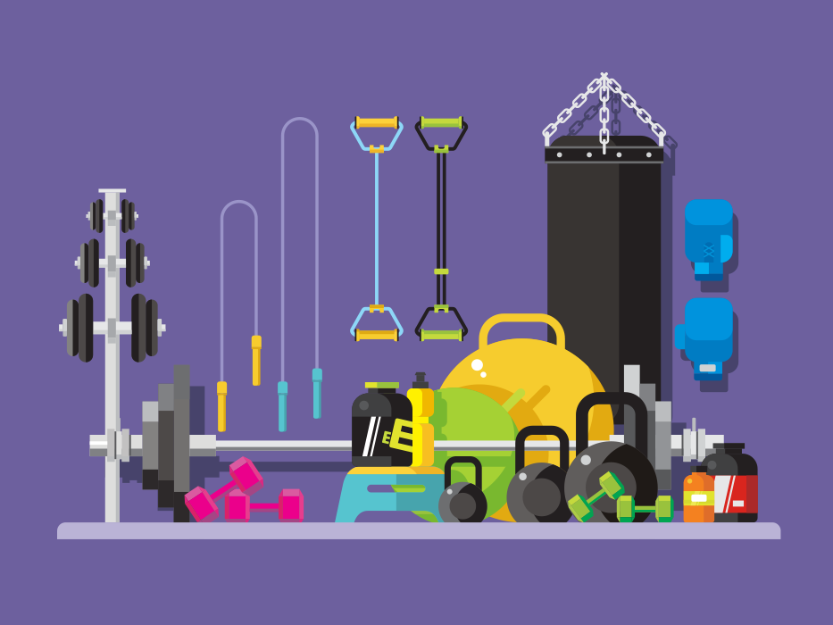 933x700 Gym, Sports Equipment Flat Illustration