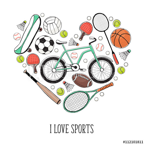 500x500 Collection Of Vector Sport Equipment I Love Sports Illustration