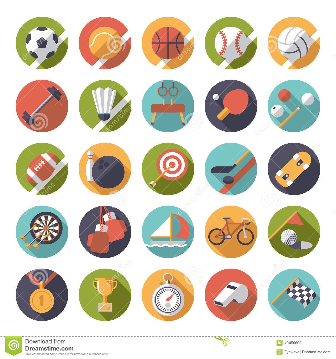 1300x1390 Circular Sports Icons Flat Design Vector Set