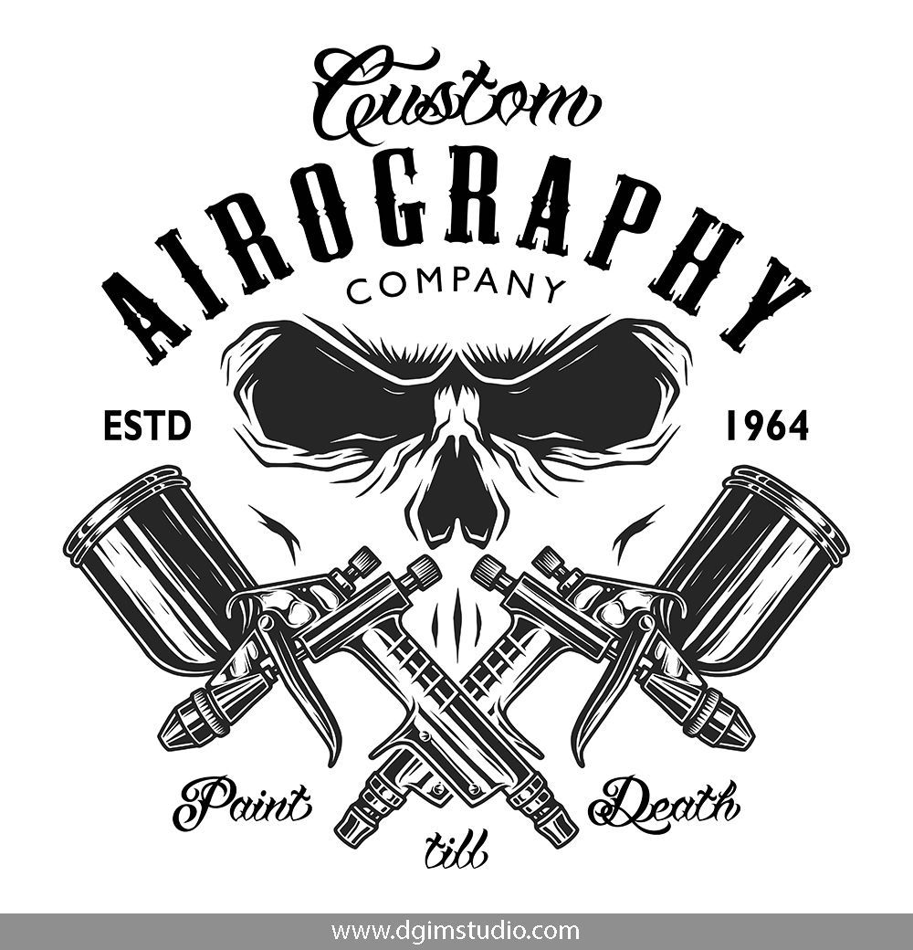 1000x1040 Vintage Aerography Company Emblem With Skull And Crossed Spray