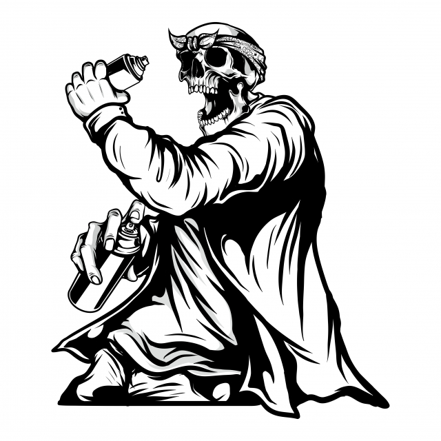 640x640 The Skull Uses A Bandana To Hold Spray Paint Vector, Skulls