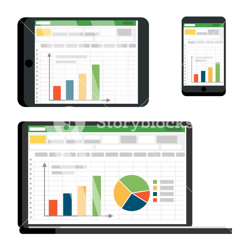 1000x1000 Spreadsheet Table On Tablet, Smartphone Vector Screen Set Royalty