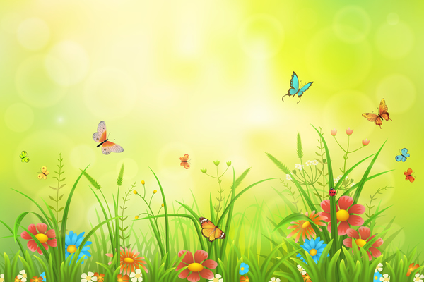 600x400 Beautiful Flower With Butterflies And Spring Background Vector