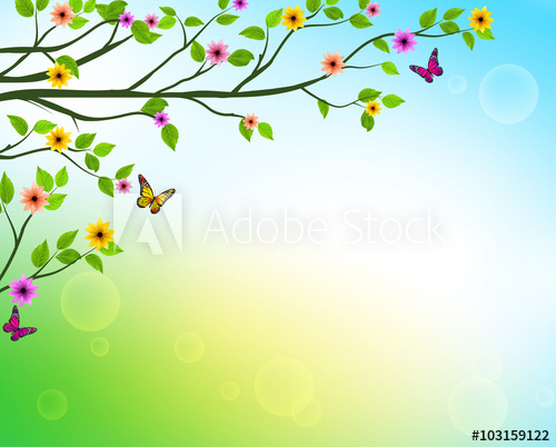 500x402 Vector Spring Background Of Tree Branches With Growing Leaves