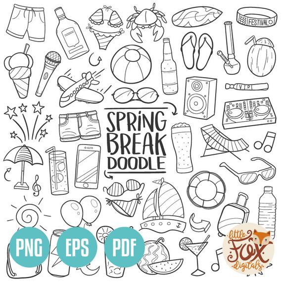 570x570 Vector Spring Break Music Festival Party Vacations Doodle Etsy