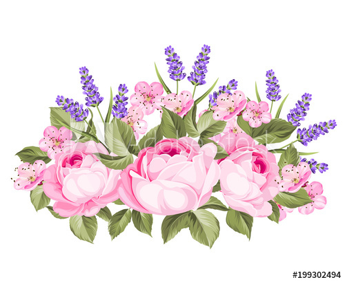500x410 Blooming Spring Flowers Garland Of Purple Roses, Sakura