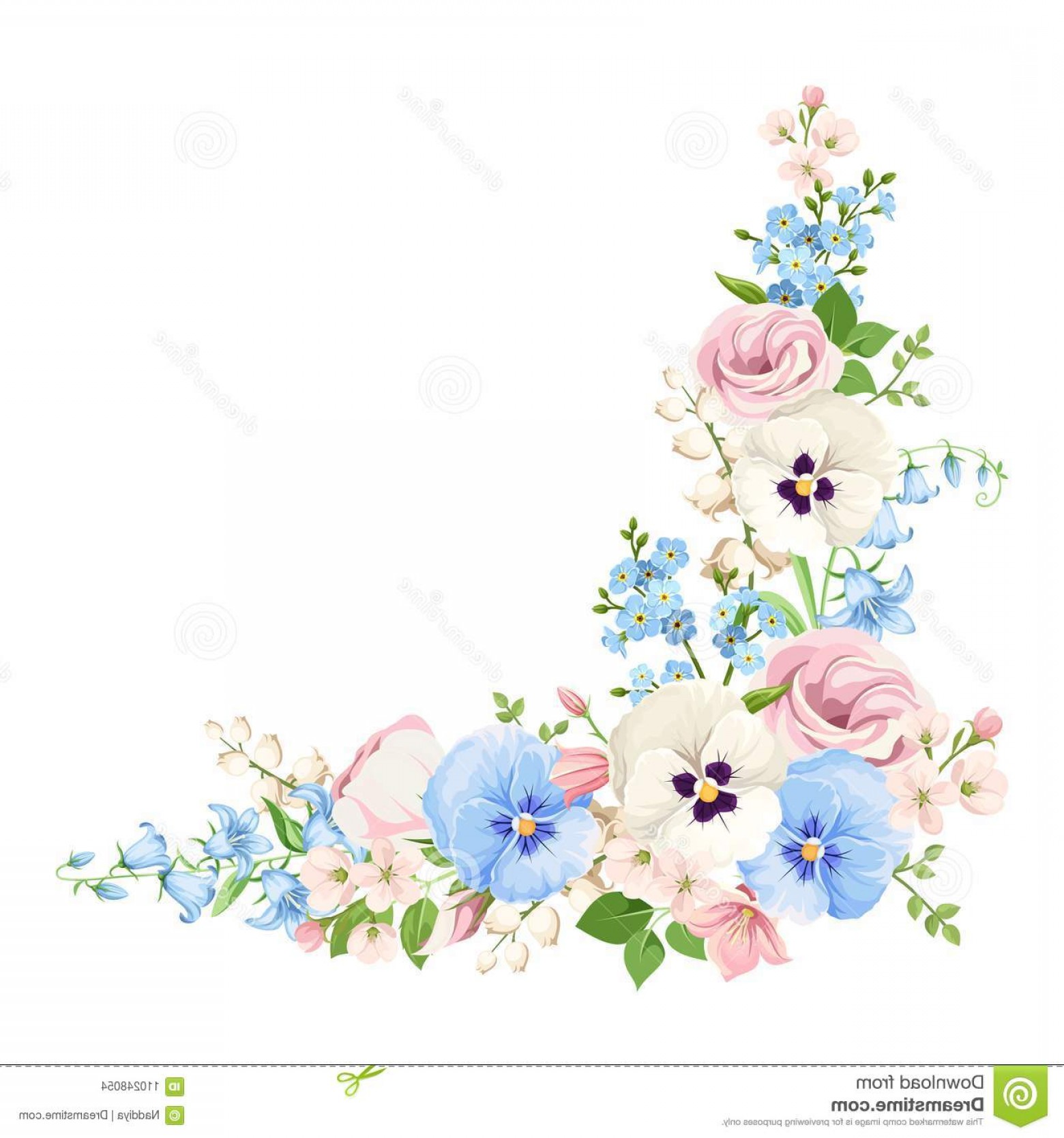 1560x1668 Vector Corner Background Pink Blue White Spring Flowers Pink Blue