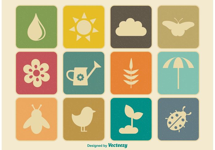700x490 Vintage Spring Vector Icon Set