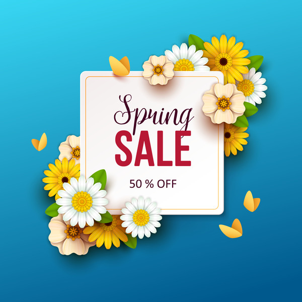 Spring Flowers With Blue Sale Background Vector Free Download 600x600 Spring Flowers With Blue Sale Background Vector Free Download