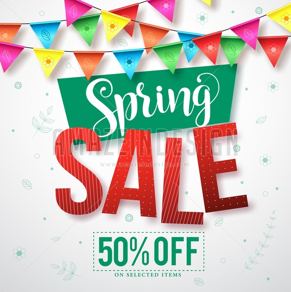 Spring Sale Vector Banner With Colorful Streamers 597x600 Spring Sale Vector Banner With Colorful Streamers