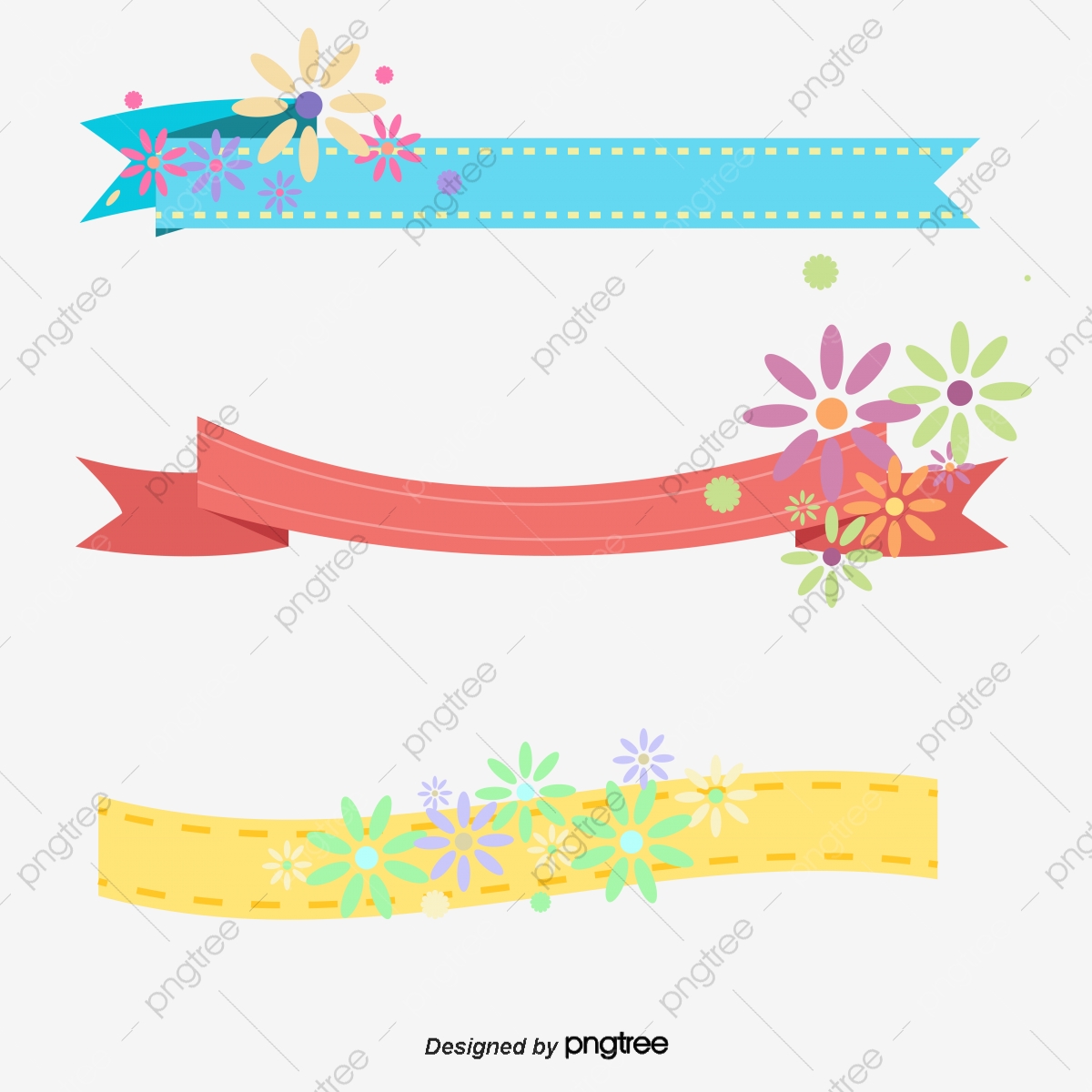 Three Color Spring Flower Ribbon Banner, Spring Vector, Flower 1200x1200 Three Color Spring Flower Ribbon Banner, Spring Vector, Flower
