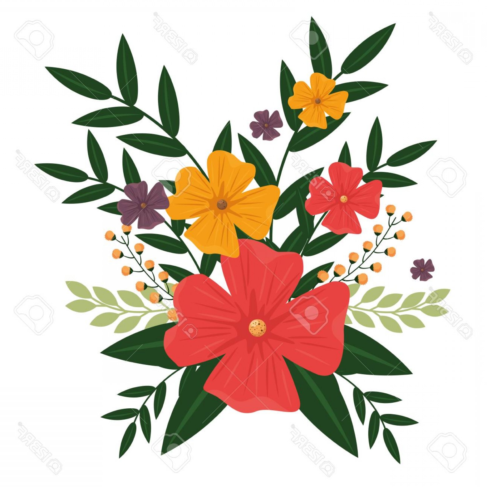 1560x1560 Photostock Vector Colorful Flowers With Leaves Spring Floral