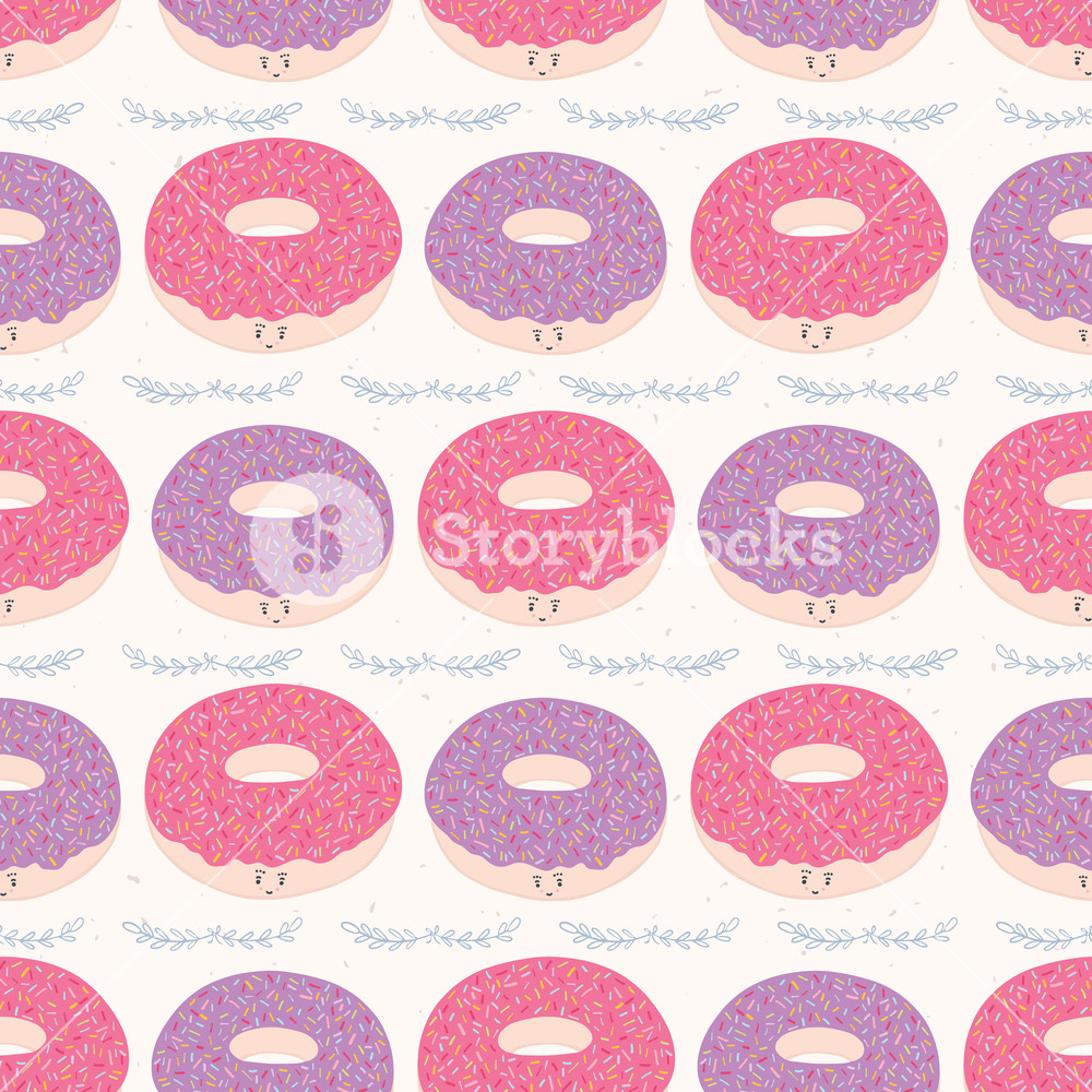 1000x1000 Cute Pink Donut Cartoon With Rainbow Sprinkles Vector Illustration