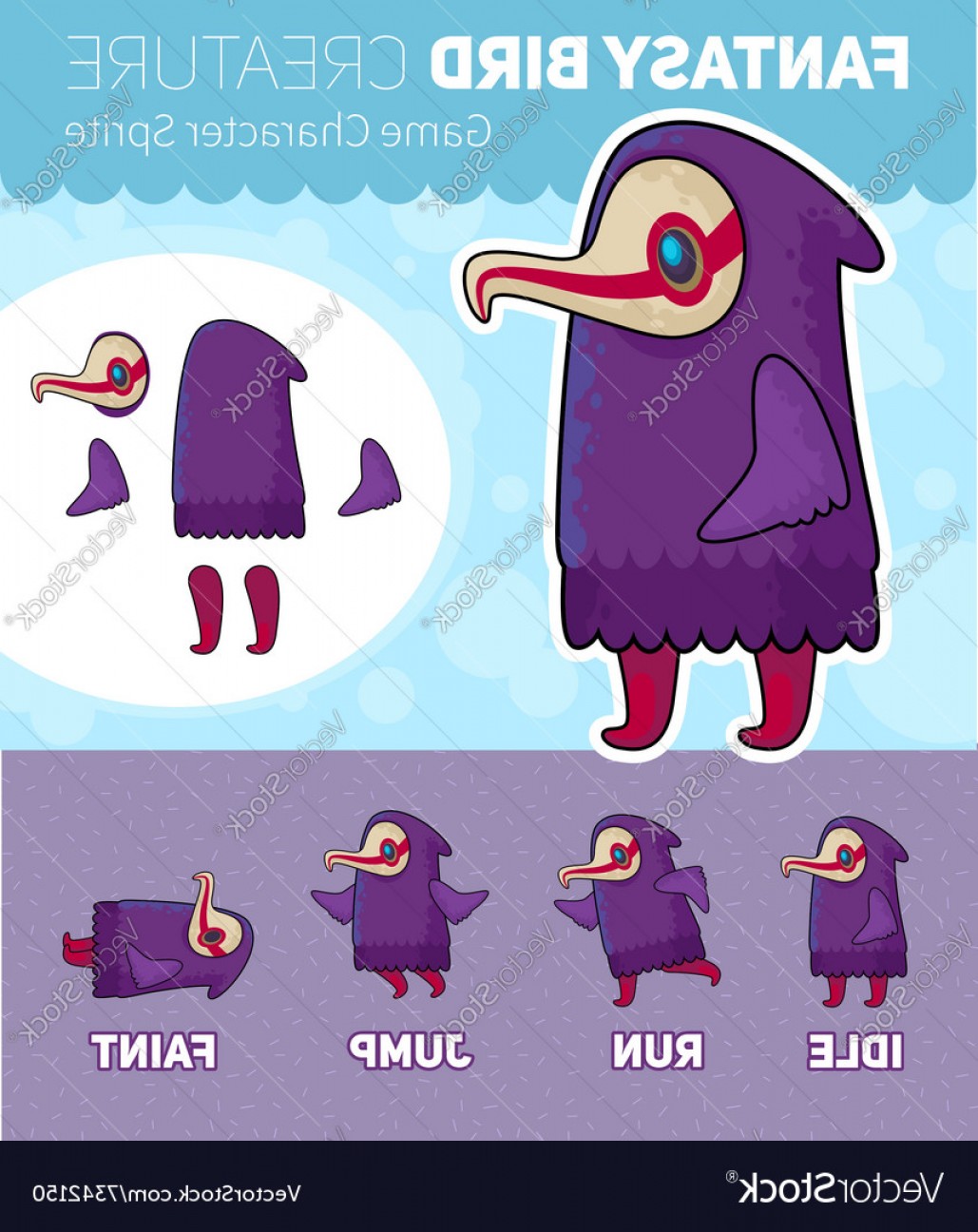 1029x1296 Fantasy Bird Creature Game Character Sprite Sheet Vector