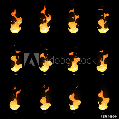 500x500 Fire Sprite Sheet Cartoon Vector Flame Game Animation
