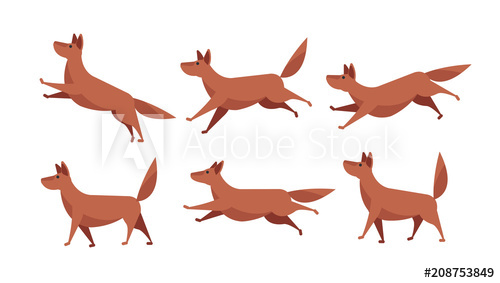 500x283 Running Cartoon Dog Animation Sprite Sheet Vector Set Isolated